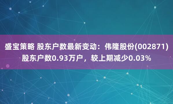 盛宝策略 股东户数最新变动：伟隆股份(002871)股东户数0.93万户，较上期减少0.03%